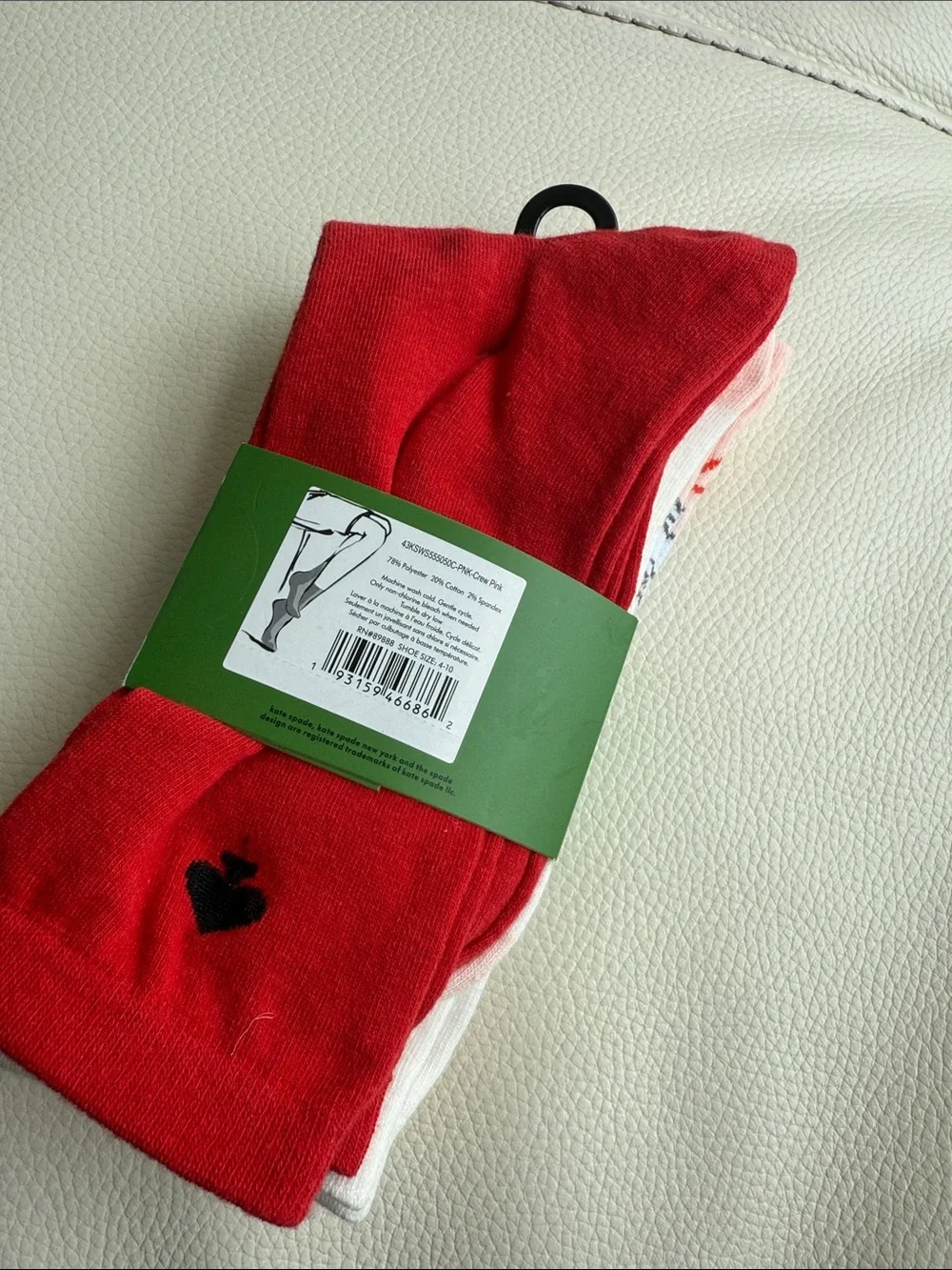 Kate Spade New York Crew Socks‎ 3-Pack Blush Red Heart Print